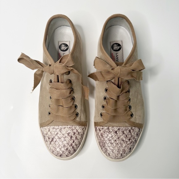 Lanvin Suede Sneaker Snakeskin Cap Toe